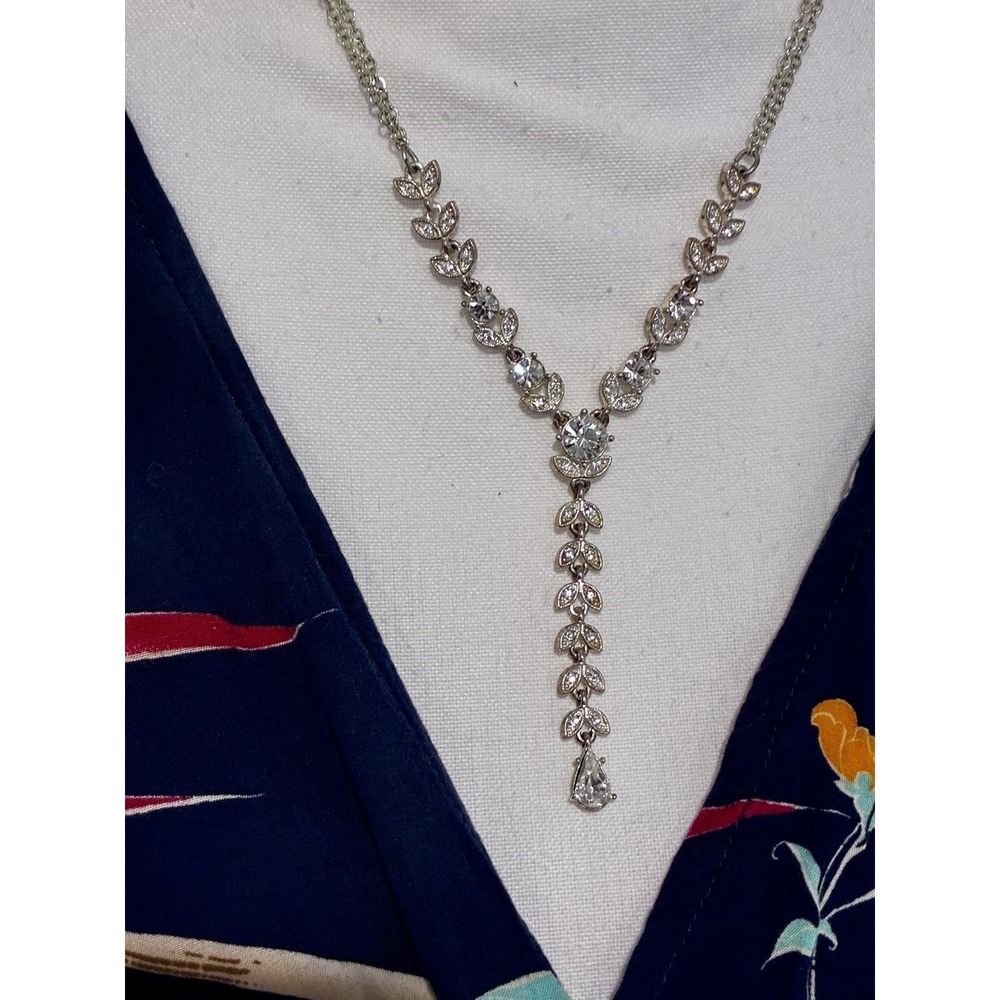 Napier Necklace Crystal  Teardrop Round Rhinestone Victorian Silver Tone